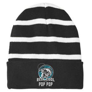 Reel Cool Pop Pop American Flag Fishing Fisher Striped Beanie with Solid Band