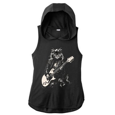 Rock Cat Playing Guitar Cat Funny Guitar Cat Kitty Ladies PosiCharge Tri-Blend Wicking Draft Hoodie Tank