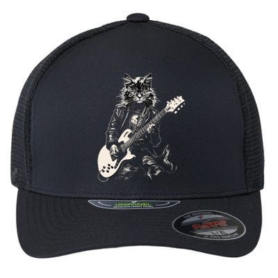 Rock Cat Playing Guitar Cat Funny Guitar Cat Kitty Flexfit Unipanel Trucker Cap