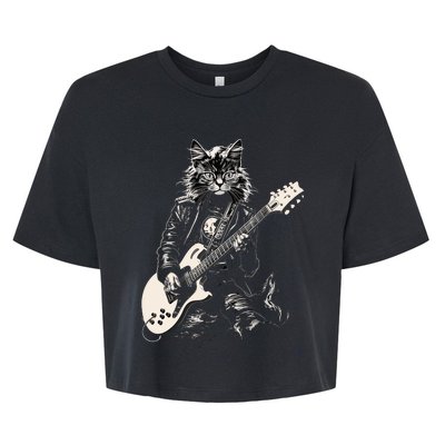 Rock Cat Playing Guitar Cat Funny Guitar Cat Kitty Bella+Canvas Jersey Crop Tee