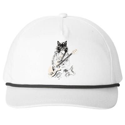 Rock Cat Playing Guitar Cat Funny Guitar Cat Kitty Snapback Five-Panel Rope Hat