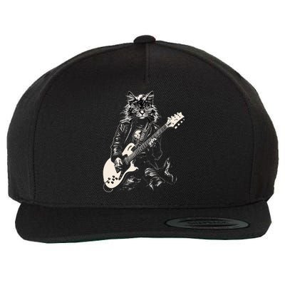 Rock Cat Playing Guitar Cat Funny Guitar Cat Kitty Wool Snapback Cap