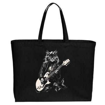 Rock Cat Playing Guitar Cat Funny Guitar Cat Kitty Cotton Canvas Jumbo Tote