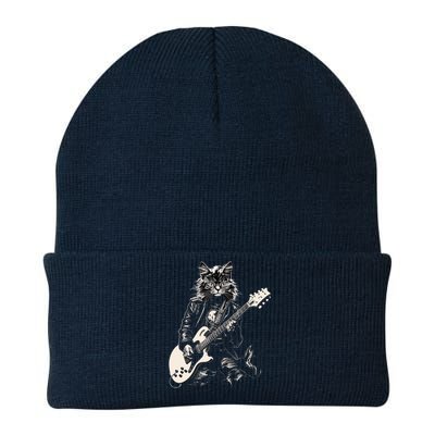 Rock Cat Playing Guitar Cat Funny Guitar Cat Kitty Knit Cap Winter Beanie