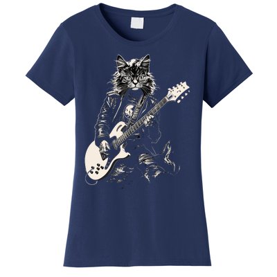 Rock Cat Playing Guitar Cat Funny Guitar Cat Kitty Women's T-Shirt