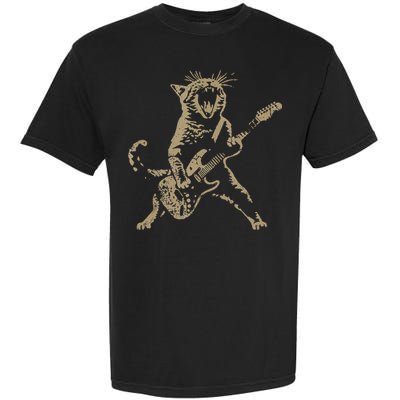 Rock Cat Playing Guitar Funny Guitar Cat Garment-Dyed Heavyweight T-Shirt