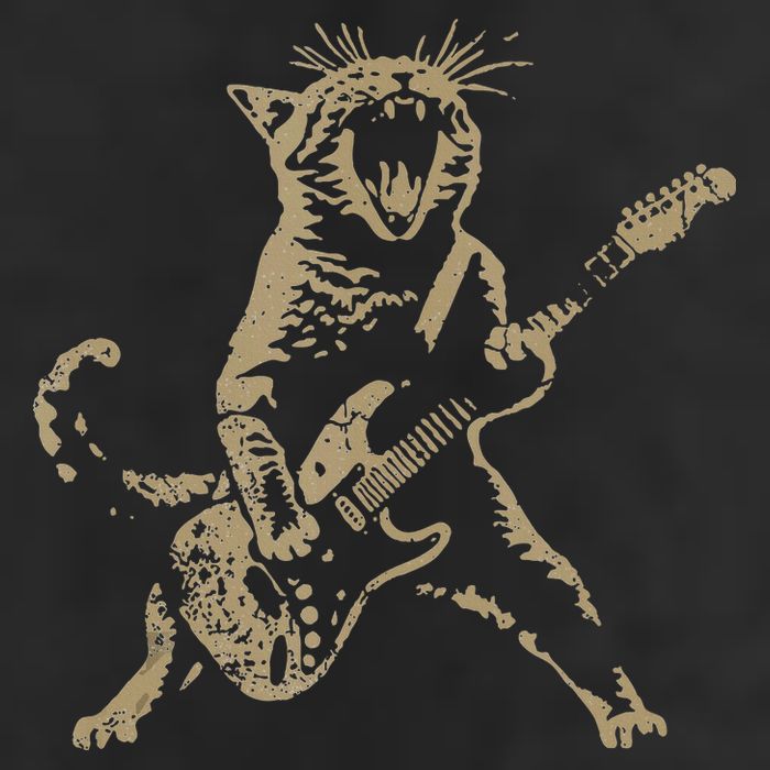 Rock Cat Playing Guitar Funny Guitar Cat 7 Panel Mesh Trucker Snapback Hat