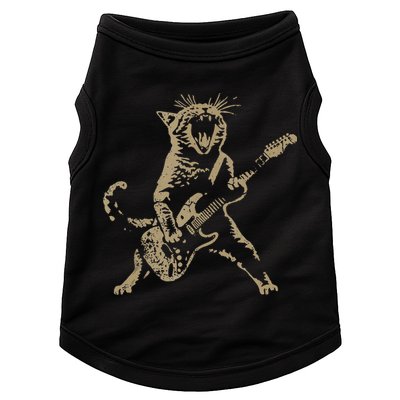 Rock Cat Playing Guitar Funny Guitar Cat Doggie Tank