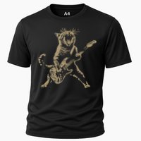 Rock Cat Playing Guitar Funny Guitar Cat Cooling Performance Crew T-Shirt