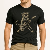 Rock Cat Playing Guitar Funny Guitar Cat Cooling Performance Crew T-Shirt