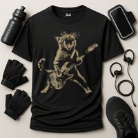 Rock Cat Playing Guitar Funny Guitar Cat Cooling Performance Crew T-Shirt