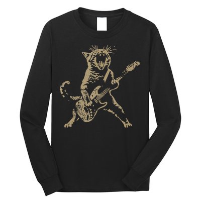 Rock Cat Playing Guitar Funny Guitar Cat Long Sleeve Shirt