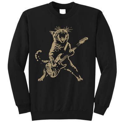 Rock Cat Playing Guitar Funny Guitar Cat Sweatshirt