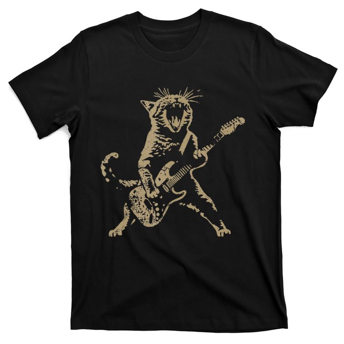 Rock Cat Playing Guitar Funny Guitar Cat T-Shirt