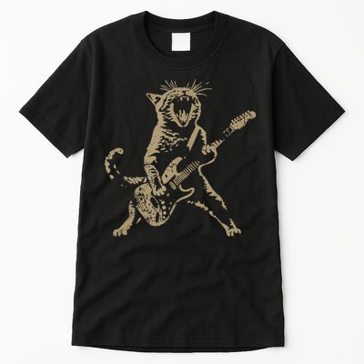 Rock Cat Playing Guitar Funny Guitar Cat Tall T-Shirt