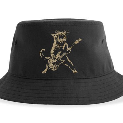 Rock Cat Playing Guitar Funny Guitar Cat Sustainable Bucket Hat