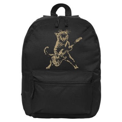 Rock Cat Playing Guitar Funny Guitar Cat 16 in Basic Backpack