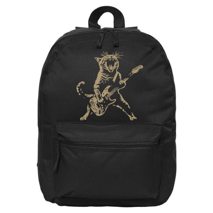 Rock Cat Playing Guitar Funny Guitar Cat 16 in Basic Backpack