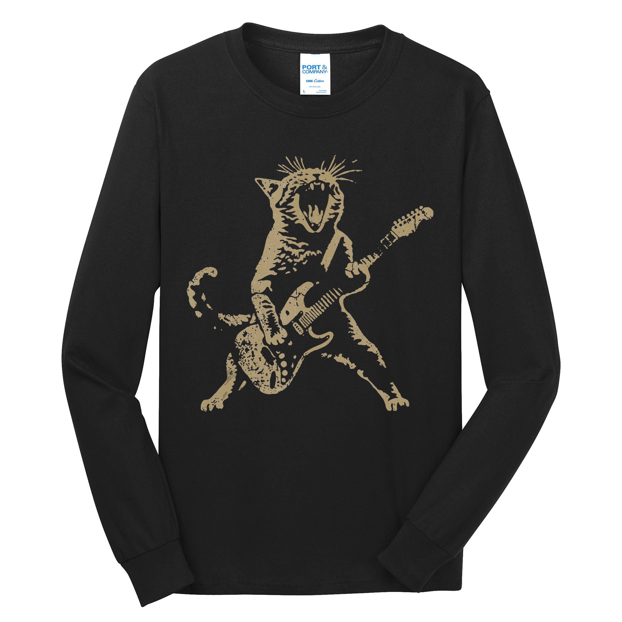 Rock Cat Playing Guitar Funny Guitar Cat Tall Long Sleeve T-Shirt