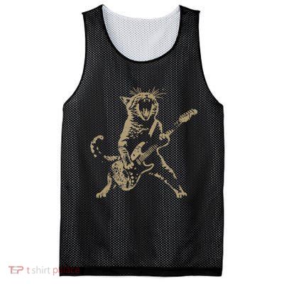 Rock Cat Playing Guitar Funny Guitar Cat Mesh Reversible Basketball Jersey Tank