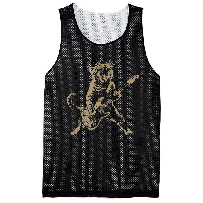 Rock Cat Playing Guitar Funny Guitar Cat Mesh Reversible Basketball Jersey Tank