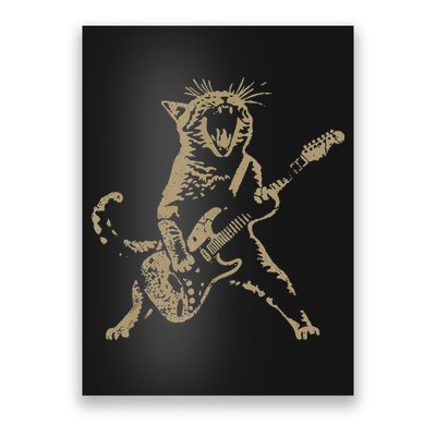 Rock Cat Playing Guitar Funny Guitar Cat Poster