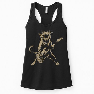 Rock Cat Playing Guitar Funny Guitar Cat Womens Tank Top