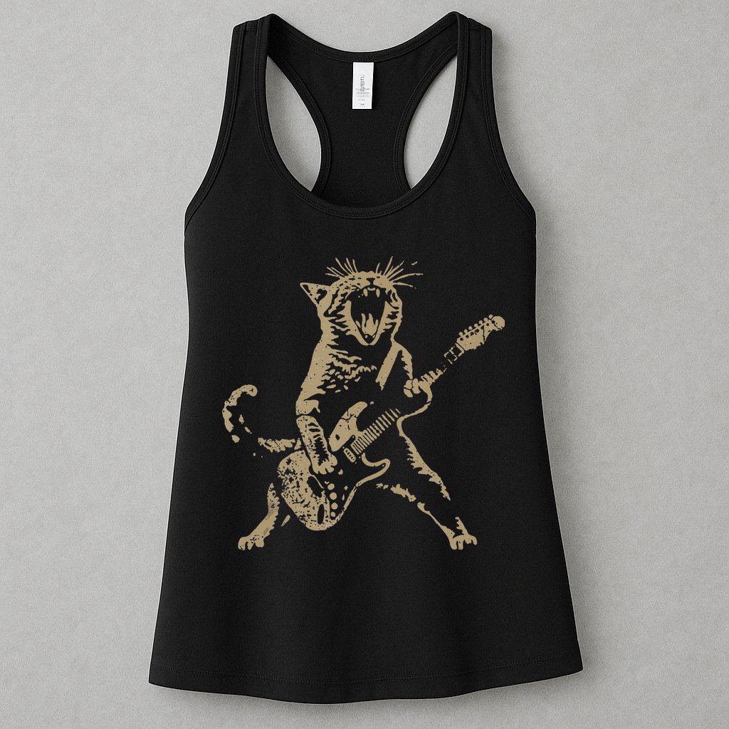 Rock Cat Playing Guitar Funny Guitar Cat Womens Tank Top