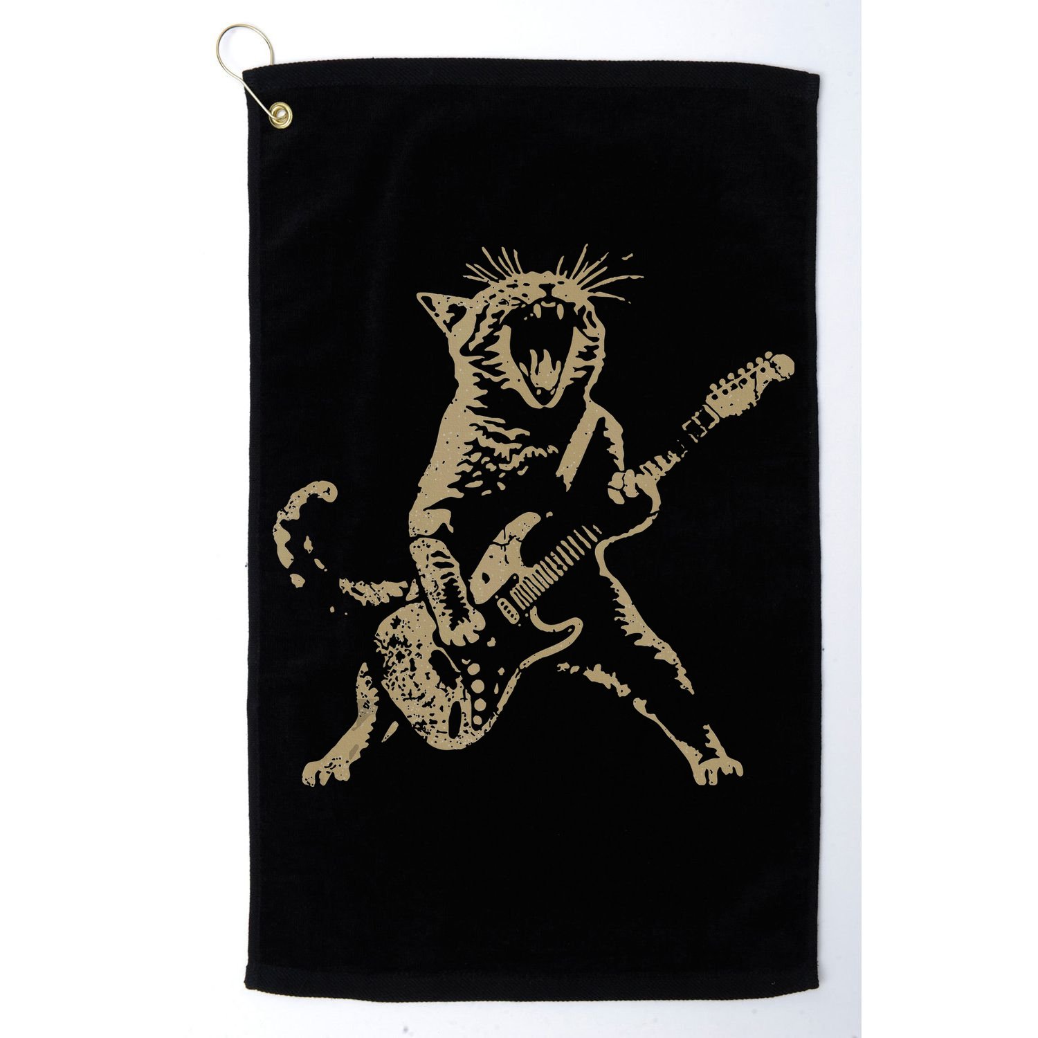 Rock Cat Playing Guitar Funny Guitar Cat Golf Towel