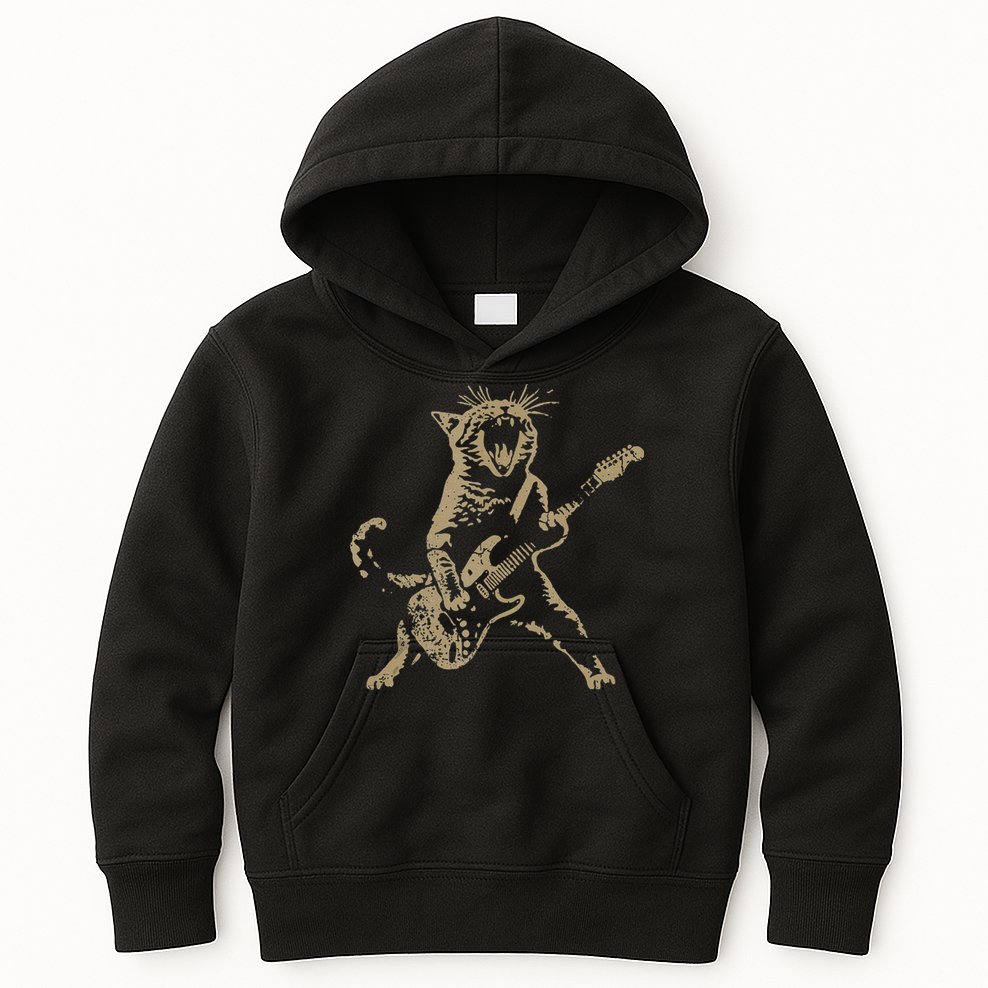 Rock Cat Playing Guitar Funny Guitar Cat Kids Hoodie