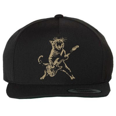 Rock Cat Playing Guitar Funny Guitar Cat Wool Snapback Cap