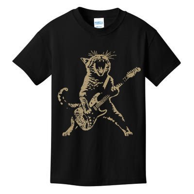 Rock Cat Playing Guitar Funny Guitar Cat Kids T-Shirt