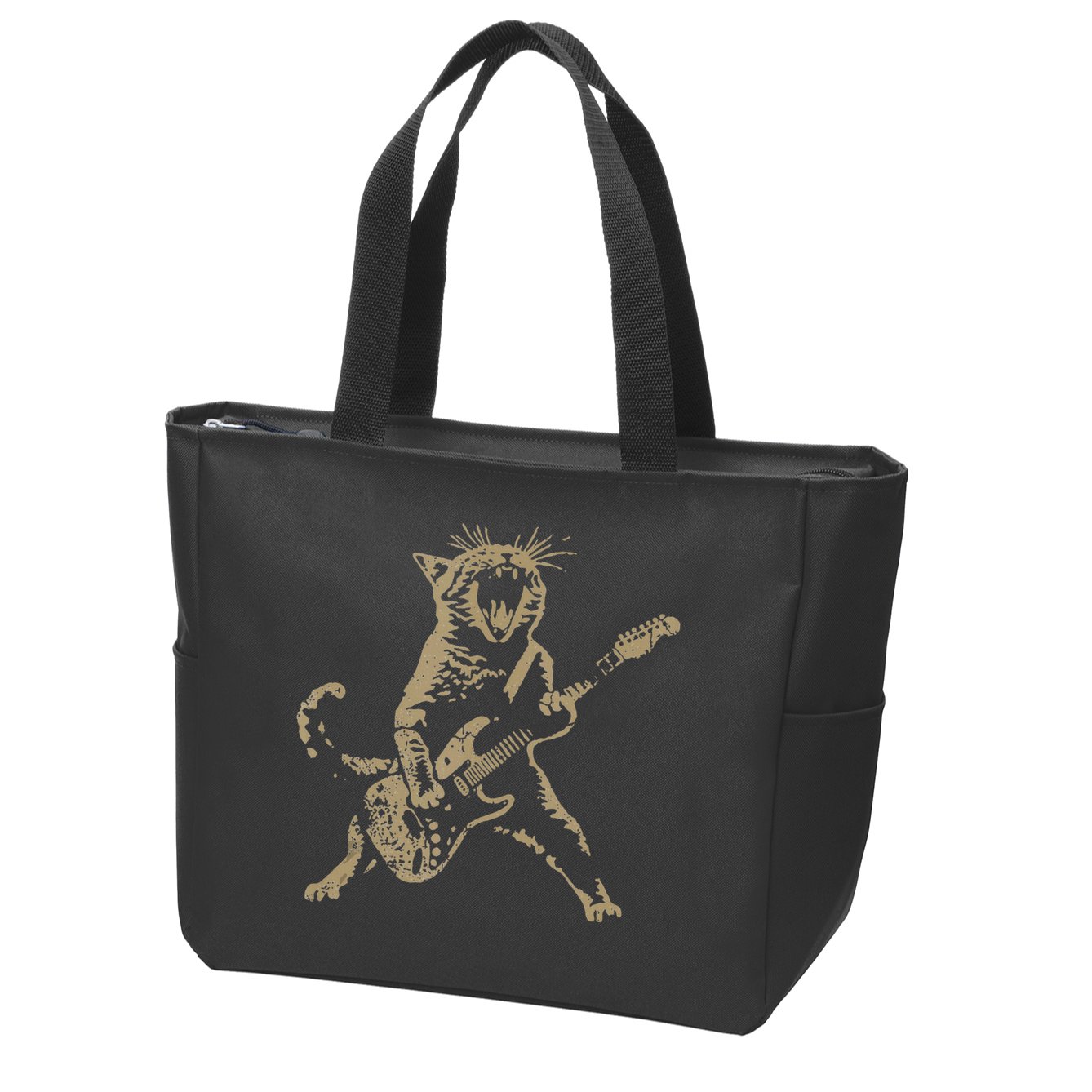 Rock Cat Playing Guitar Funny Guitar Cat Zip Tote Bag
