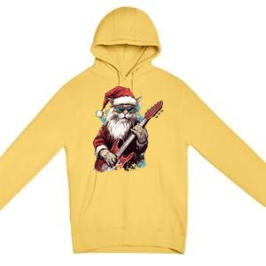 Rock Cat Playing Guitar Funny Christmas Santa Claus Gift Premium Pullover Hoodie