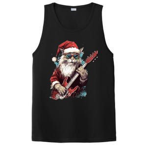 Rock Cat Playing Guitar Funny Christmas Santa Claus Gift PosiCharge Competitor Tank