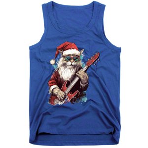 Rock Cat Playing Guitar Funny Christmas Santa Claus Gift Tank Top