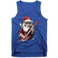 Rock Cat Playing Guitar Funny Christmas Santa Claus Gift Tank Top