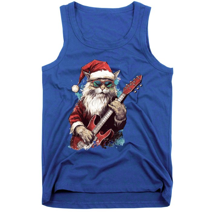 Rock Cat Playing Guitar Funny Christmas Santa Claus Gift Tank Top