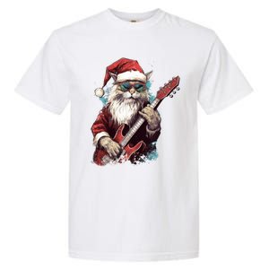 Rock Cat Playing Guitar Funny Christmas Santa Claus Gift Garment-Dyed Heavyweight T-Shirt