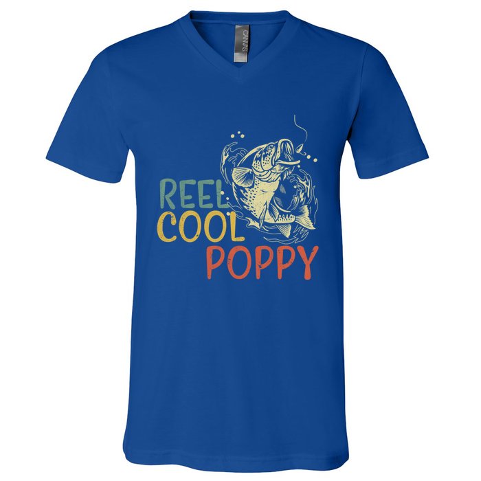 Reel Cool Poppy Vintage Fishing FatherS Day Gift V-Neck T-Shirt