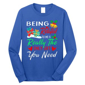 Retro Christmas Pajama Family Squad Xmas Being Related To Me Cute Gift Long Sleeve Shirt