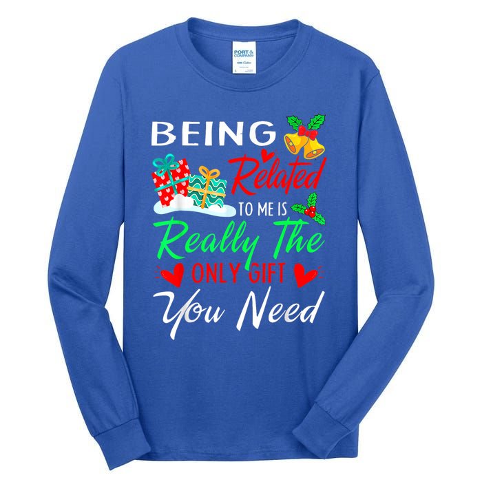 Retro Christmas Pajama Family Squad Xmas Being Related To Me Cute Gift Tall Long Sleeve T-Shirt