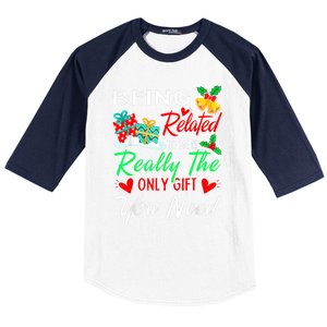 Retro Christmas Pajama Family Squad Xmas Being Related To Me Cute Gift Baseball Sleeve Shirt