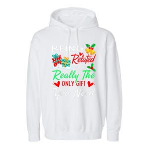 Retro Christmas Pajama Family Squad Xmas Being Related To Me Cute Gift Garment-Dyed Fleece Hoodie