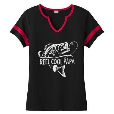 Reel Cool Papa Fishing Dad Gifts Fathers Day Fisherman Fish Ladies Halftime Notch Neck Tee