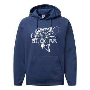 Reel Cool Papa Fishing Dad Gifts Fathers Day Fisherman Fish Performance Fleece Hoodie