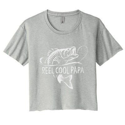 Reel Cool Papa Fishing Dad Gifts Fathers Day Fisherman Fish Women's Crop Top Tee