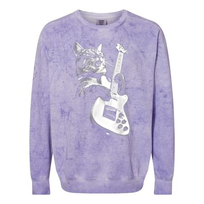 Rock Cat Playing Guitar Funny Guitar Cat Guitarist Colorblast Crewneck Sweatshirt