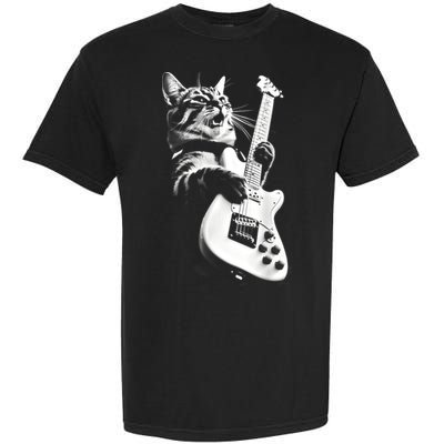 Rock Cat Playing Guitar Funny Guitar Cat Guitarist Garment-Dyed Heavyweight T-Shirt