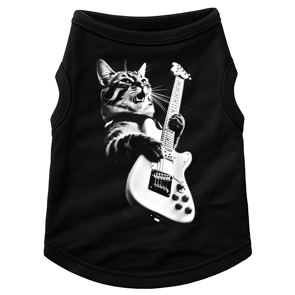 Rock Cat Playing Guitar Funny Guitar Cat Guitarist Doggie Tank